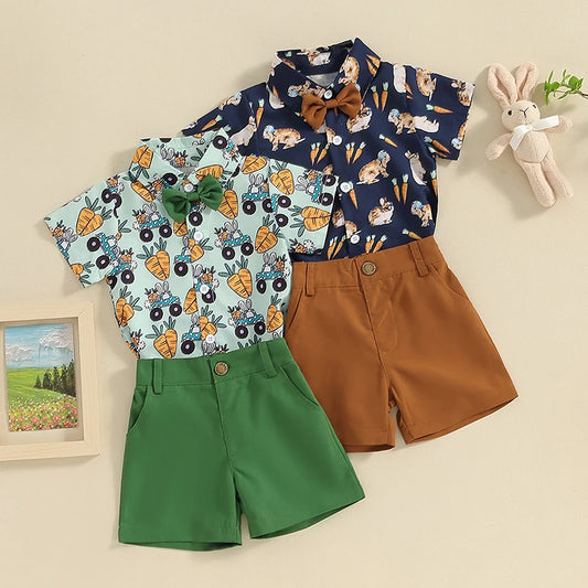 2-Piece Fall Outfits! Boy’s Short Sleeve Onesie, Bow-Tie, & Pants Sets