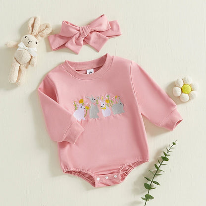 Girl's Easter Bunny Sweatshirt Onesies & Headband Sets