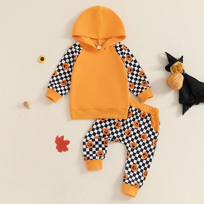 2-Piece Halloween Outfits! Boy’s Long Sleeve Ghost Pumpkin Hooded Sweatshirts & Pants Sets