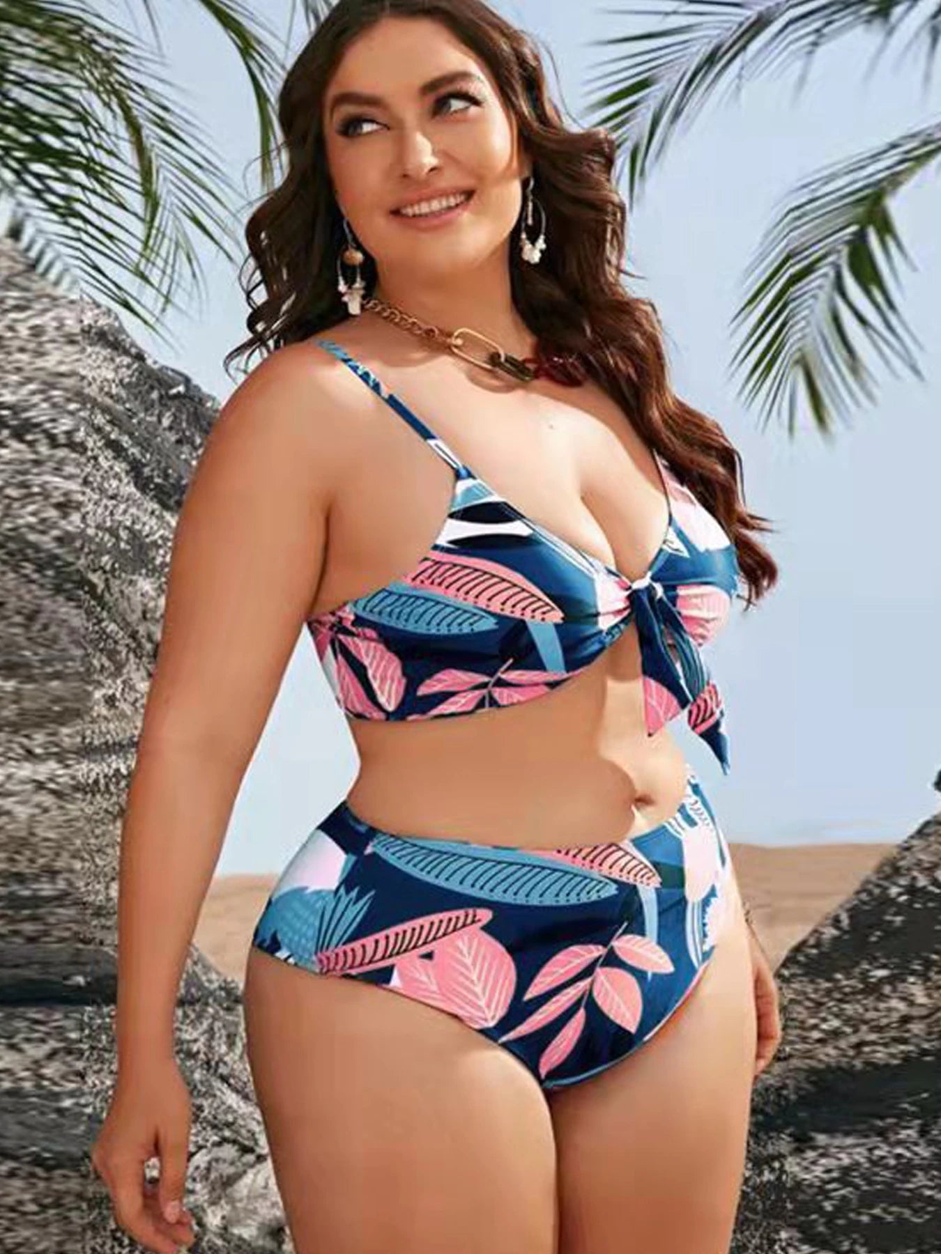 3 Piece! Plus Bikini Swimsuit with Cover-Up