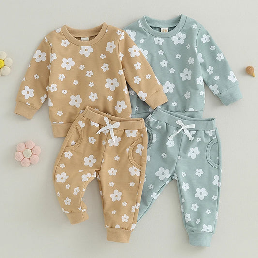 2-Piece Fall Outfits! Girl’s & Boy’s Long Sleeve Flower, Hoodies & Pants Sets