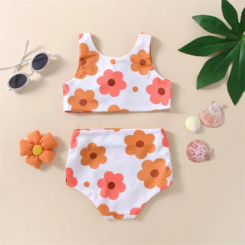 Kids Girls Bikini Set Flower Print Swimsuit Swimwear Beach Bathing Clothes Suit