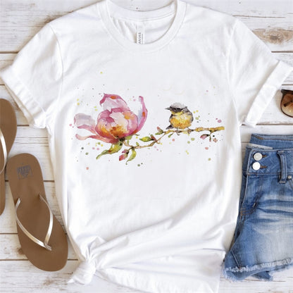 Artsy Tees & Watercolor Birds & Flowers Short Sleeve T-shirts