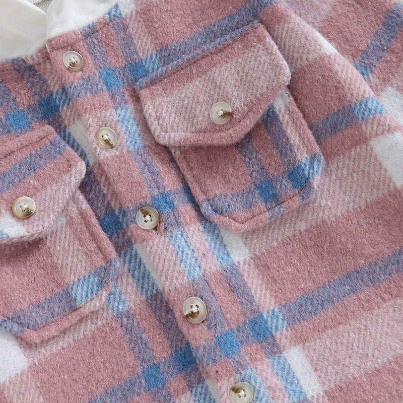 Girl's & Boy's Hooded Flannel Plaid Button Down Shirts