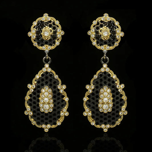 Black & Gold Style Zircon Drop Pendant Earrings