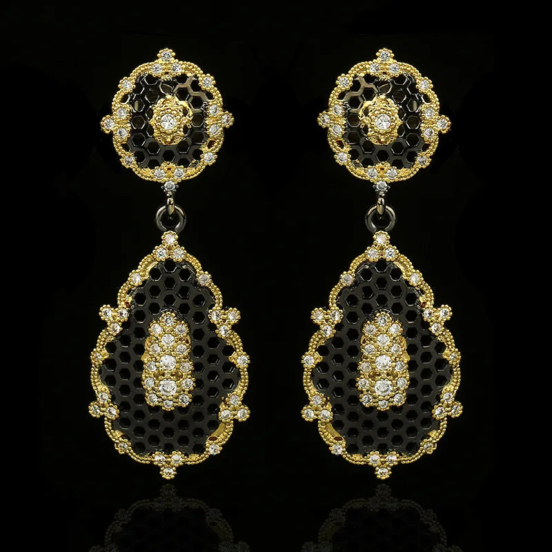 Black & Gold Style Zircon Drop Pendant Earrings