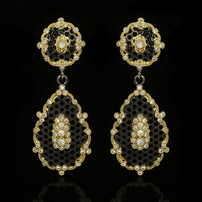 Black & Gold Style Zircon Drop Pendant Earrings