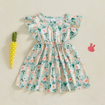 Girl's Flutter Sleeve Easter Bunny Dresses