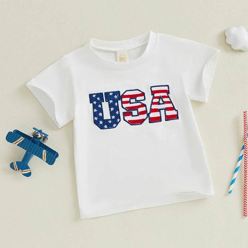 Boy's Embroidered USA 4th of July T-Shirts