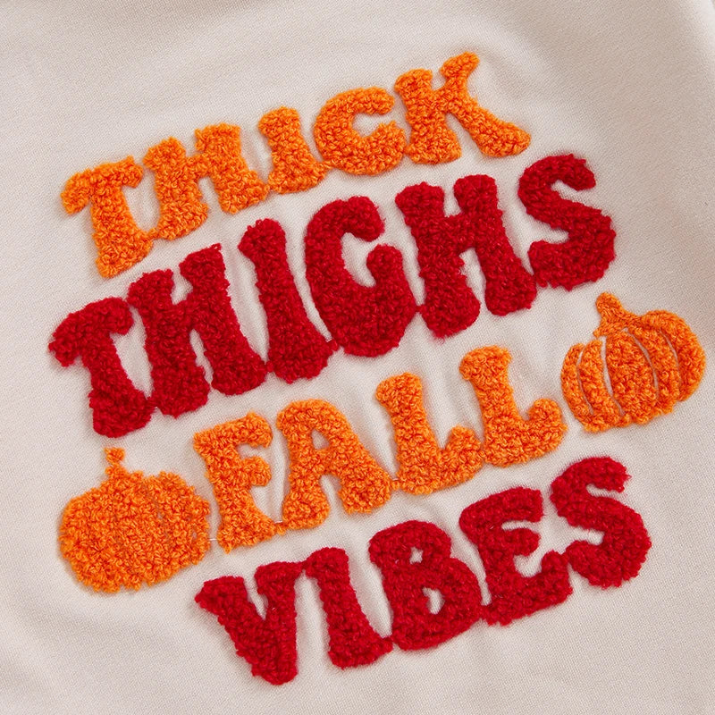 Halloween Outfits! Boy's & Girl's "Thick Thighs Fall Vibes" Embroidered Long Sleeve Sweatshirts