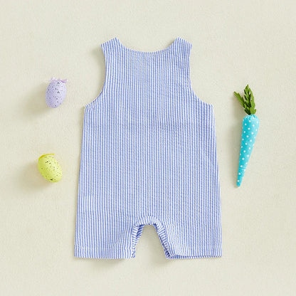 Boy's Sleeveless Plaid, Striped Easter Bunny Rompers