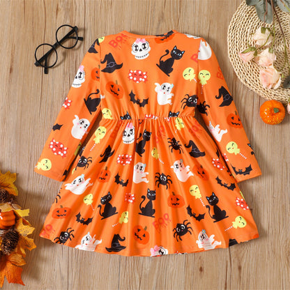 Toddler Girl Halloween Ghost Long-sleeve Dress