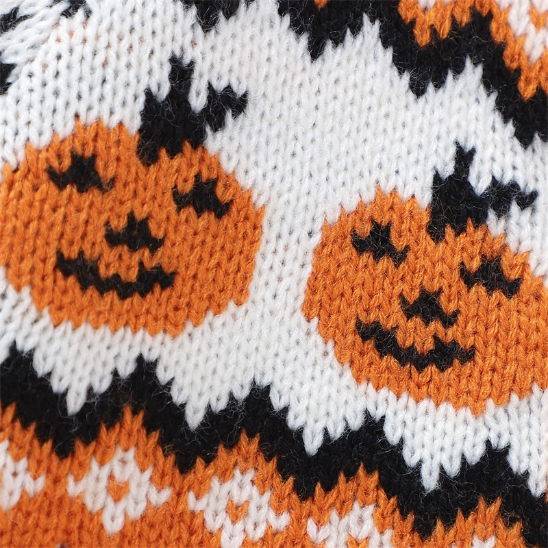 Halloween Pumpkins! Girl's & Boy's Warm & Cozy Knit Sweater Button-Up Rompers