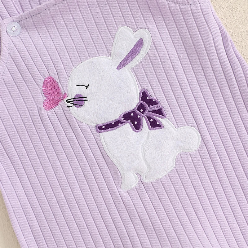 Boy's & Girl's Embroidered Easter Bunny Sleeveless Overall Jumpsuit
