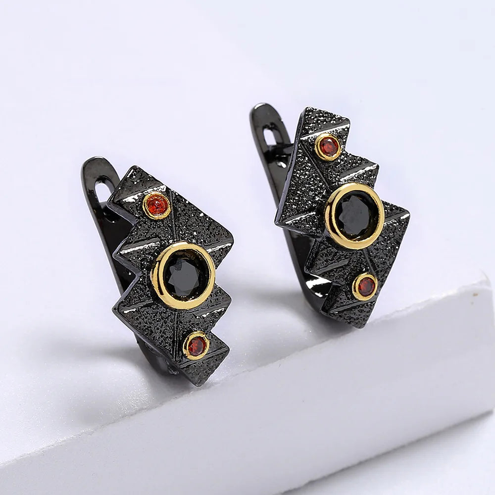 Earrings Zircon Earrings Green Zircon Black & Gold Style Earring