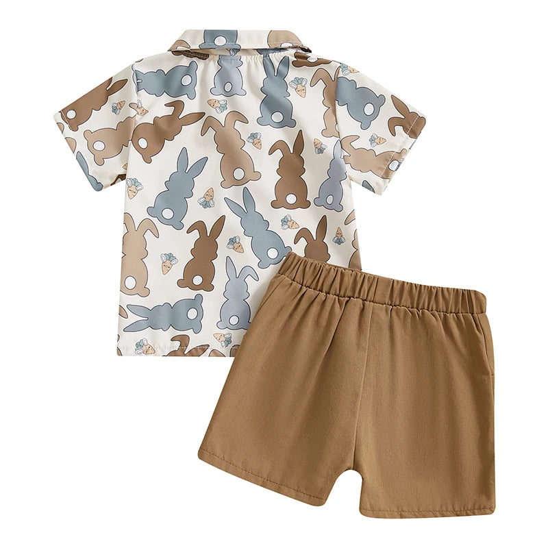 Boy's Easter Bunny Button-up Bow Tie Shirt & Shorts