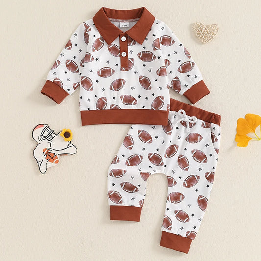 2-Piece Fall / Winter Outfits! Boy's Long Sleeve Button-Up Collar Football Shirt & Pants Sets