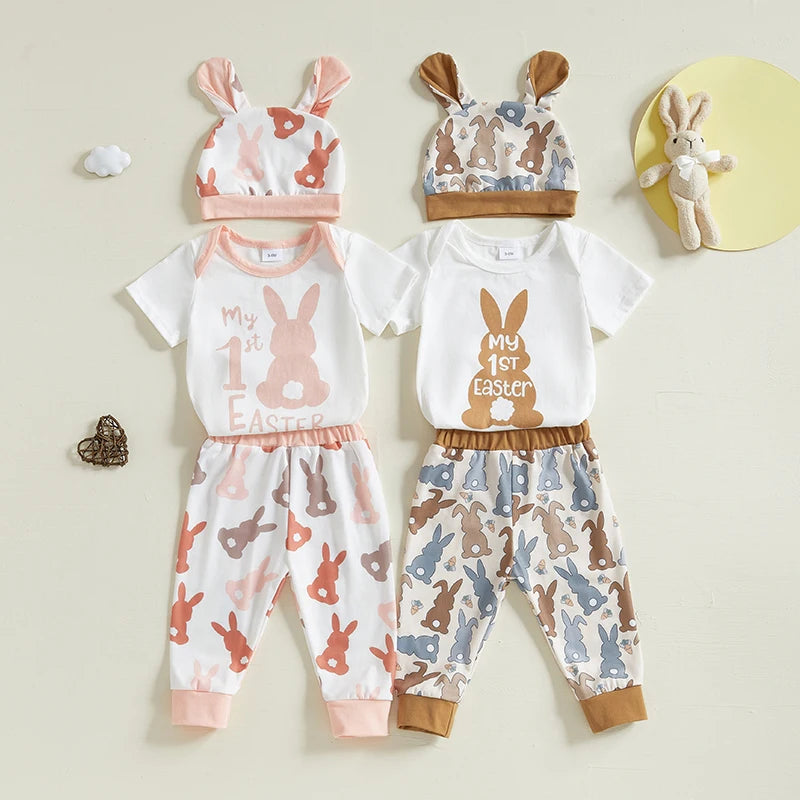 Girl's & Boy's Easter Bunny Romper Pants Hat & Rabbit Ears Set
