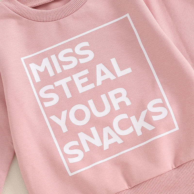 2-Piece Fall Outfits! Girl’s "Miss Steal Your Snacks" Sweatshirt & Pants Sets