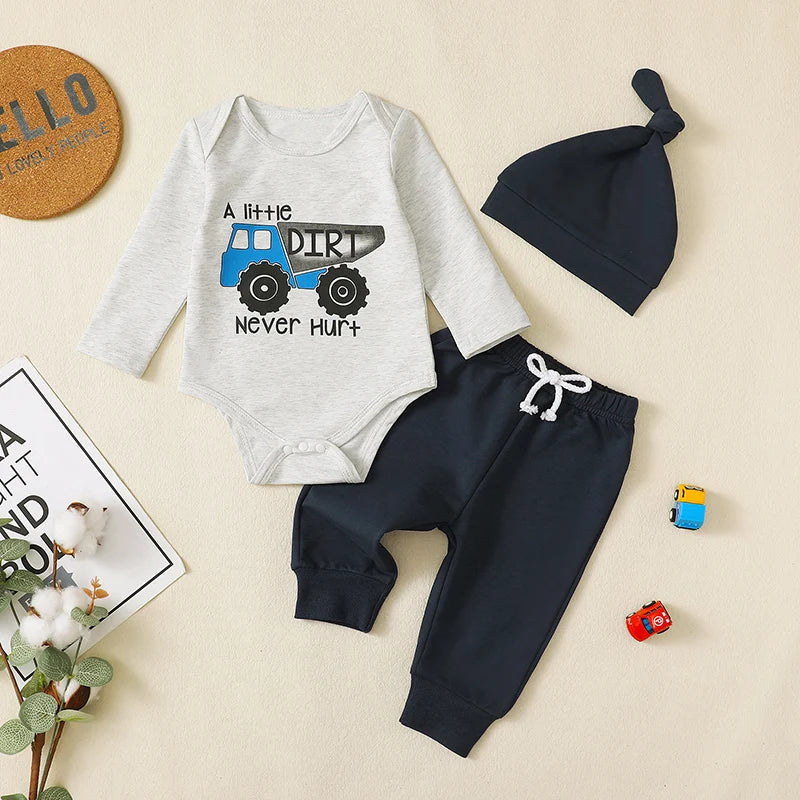 2-Piece Fall Outfits! Boy’s "Mama's Boy" Sweatshirt Rompers, Pants & Hat Sets