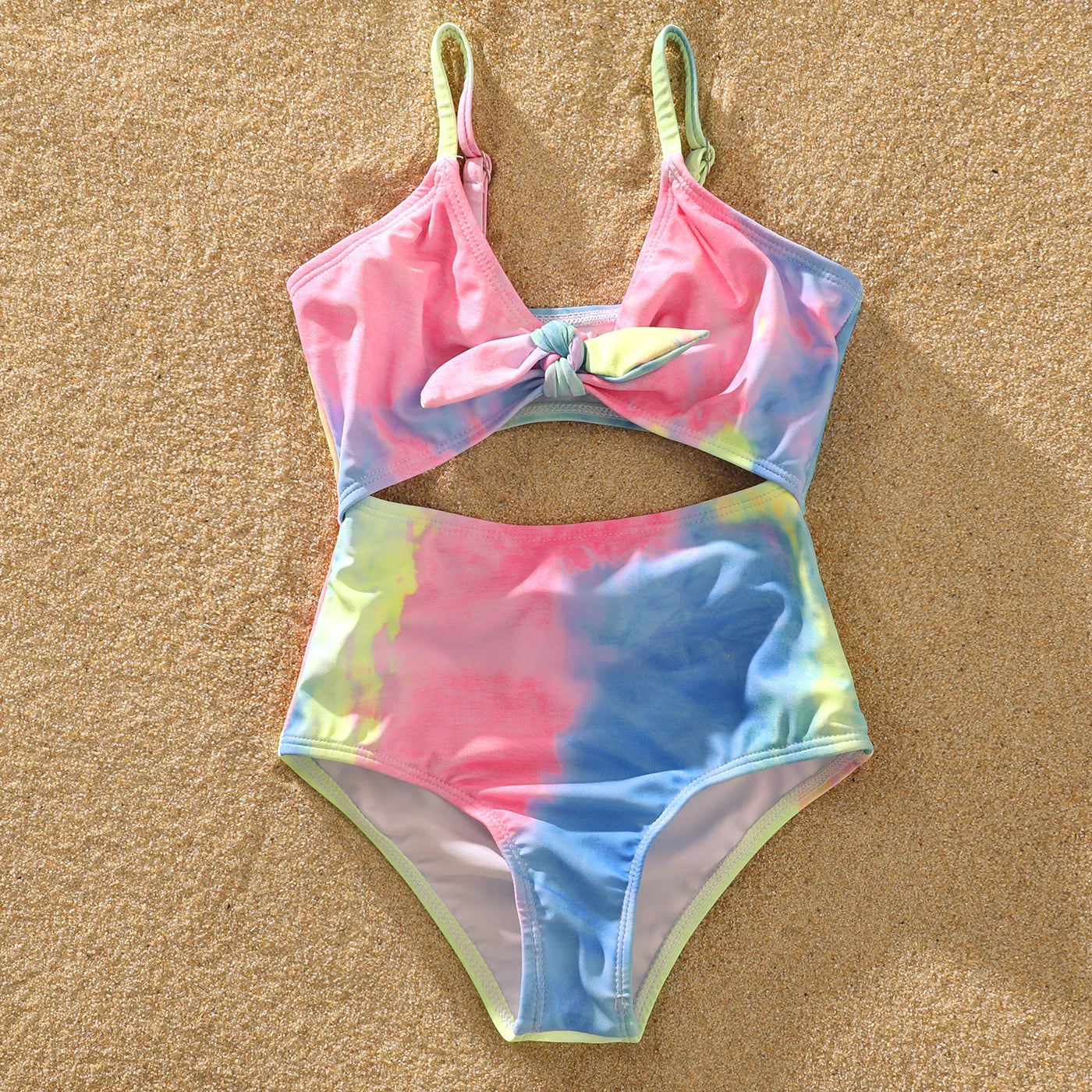 Family Matching! Swimsuits Tie Dye V Neck Self-tie Hollow Out Spaghetti Strap One-Piece Swimsuit & Swim Trunks Shorts