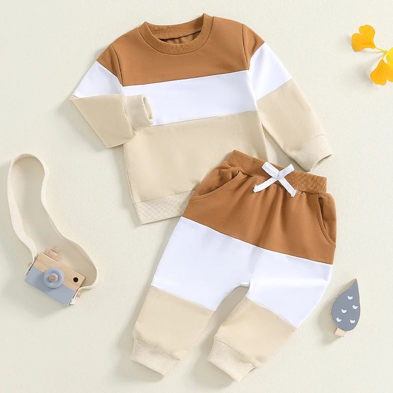 2-Piece Fall Outfits! Boy’s Long Sleeve Onesies & Pants Sets