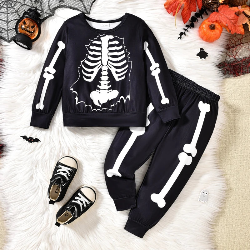 2-Piece Halloween Outfits! Boy’s Long Sleeve Skeleton Sweatshirt & Pants Sets