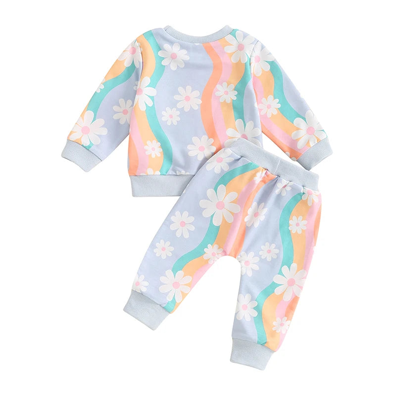 2-Piece Fall / Winter Outfits! Girl’s Colorful Daisy Sweatshirt & Pants Sets