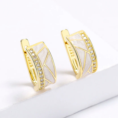 Classic White Earrings Enamel 18k Gold Earrings