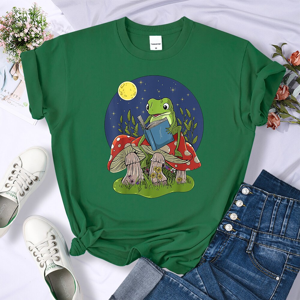Night Frog Mushroom Book Graphic Tees Short Sleeve T-shirts