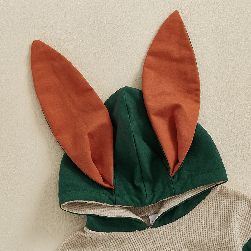 Boy's Embroidered Easter Bunny Hooded Rabbit Ears Romper