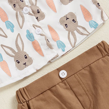 Boy's Easter Bunny Carrot Turn Down Shirt Collar Shirt & Shorts Set