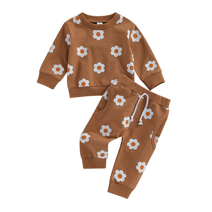 2-Piece Fall Outfits! Girl’s Long Sleeve Flower Sweatshirt & Pants Sets