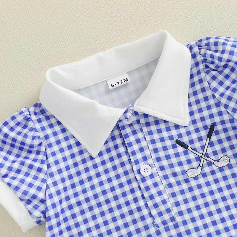 Girl's Short Sleeve Golf Club Embroidered A Line Dress
