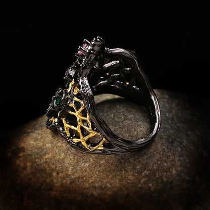 Gothic Butterfly Black & Gold Emerald Zircon Rings