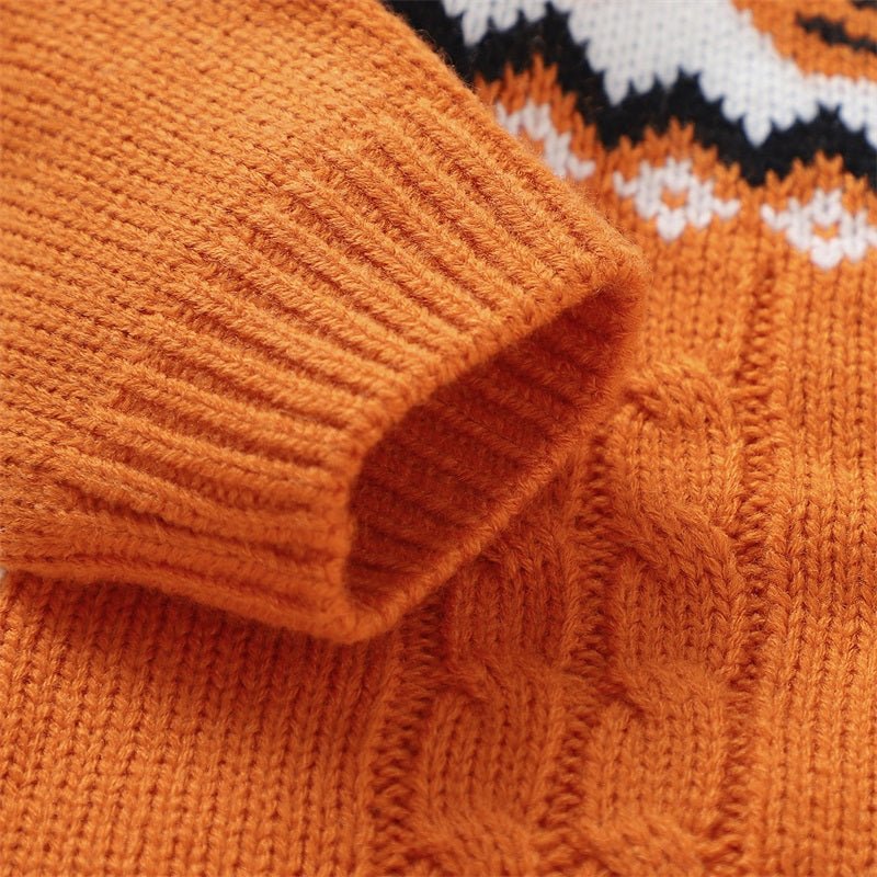 Halloween Pumpkins! Girl's & Boy's Warm & Cozy Knit Sweater Button-Up Rompers