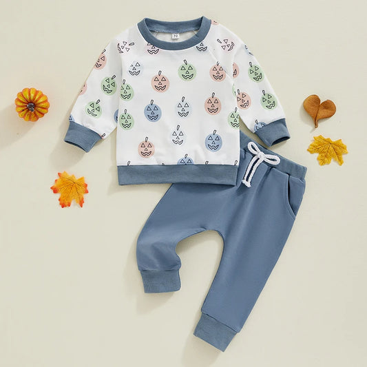 Boy's 2-Piece Pumpkin Sweatshirts & Pants Sets