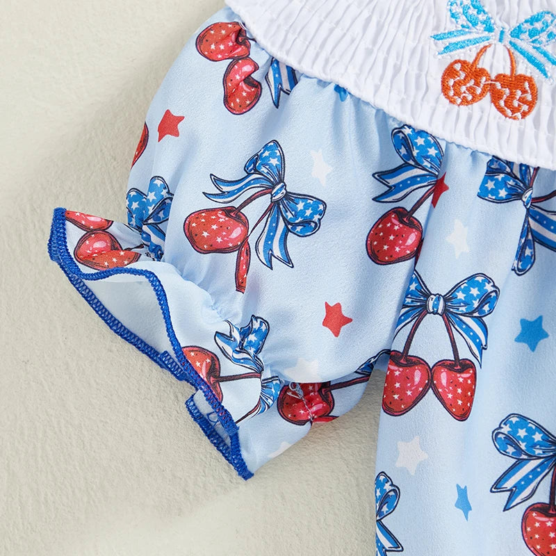 Girl's Cherry 4th of July Plaid Doll Collar Rompers