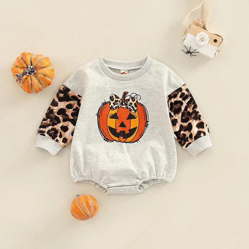 Girl's Leopard Halloween Pumpkin Onesies