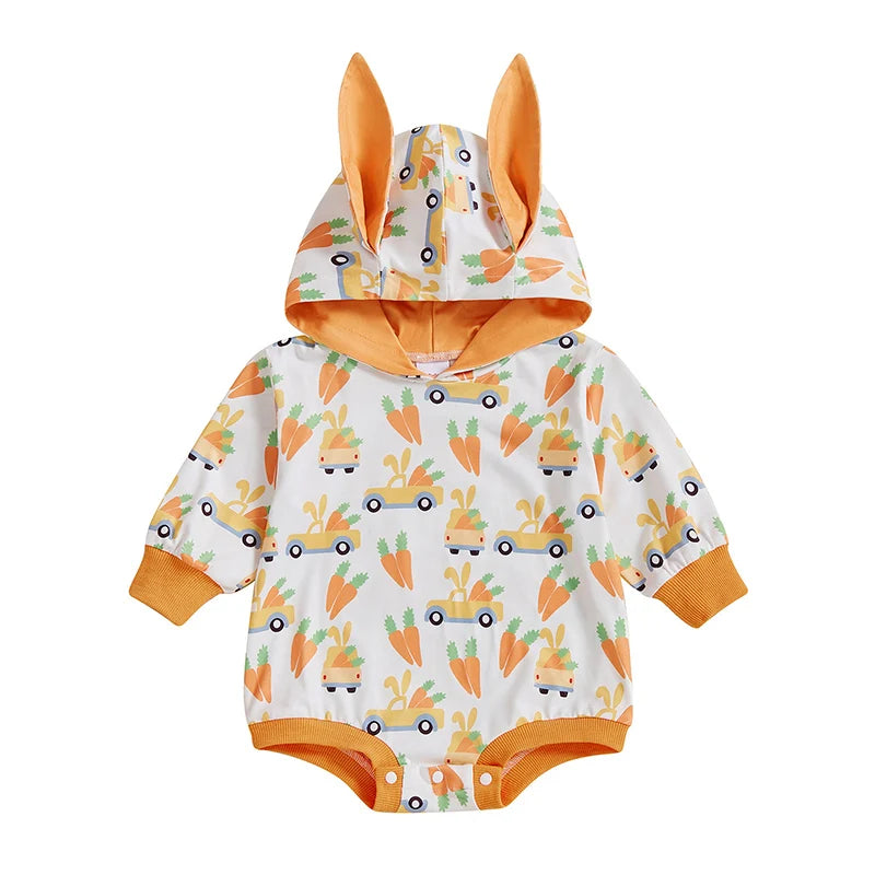 Boy's Hooded Easter Bunny Ears Long Sleeve Romper