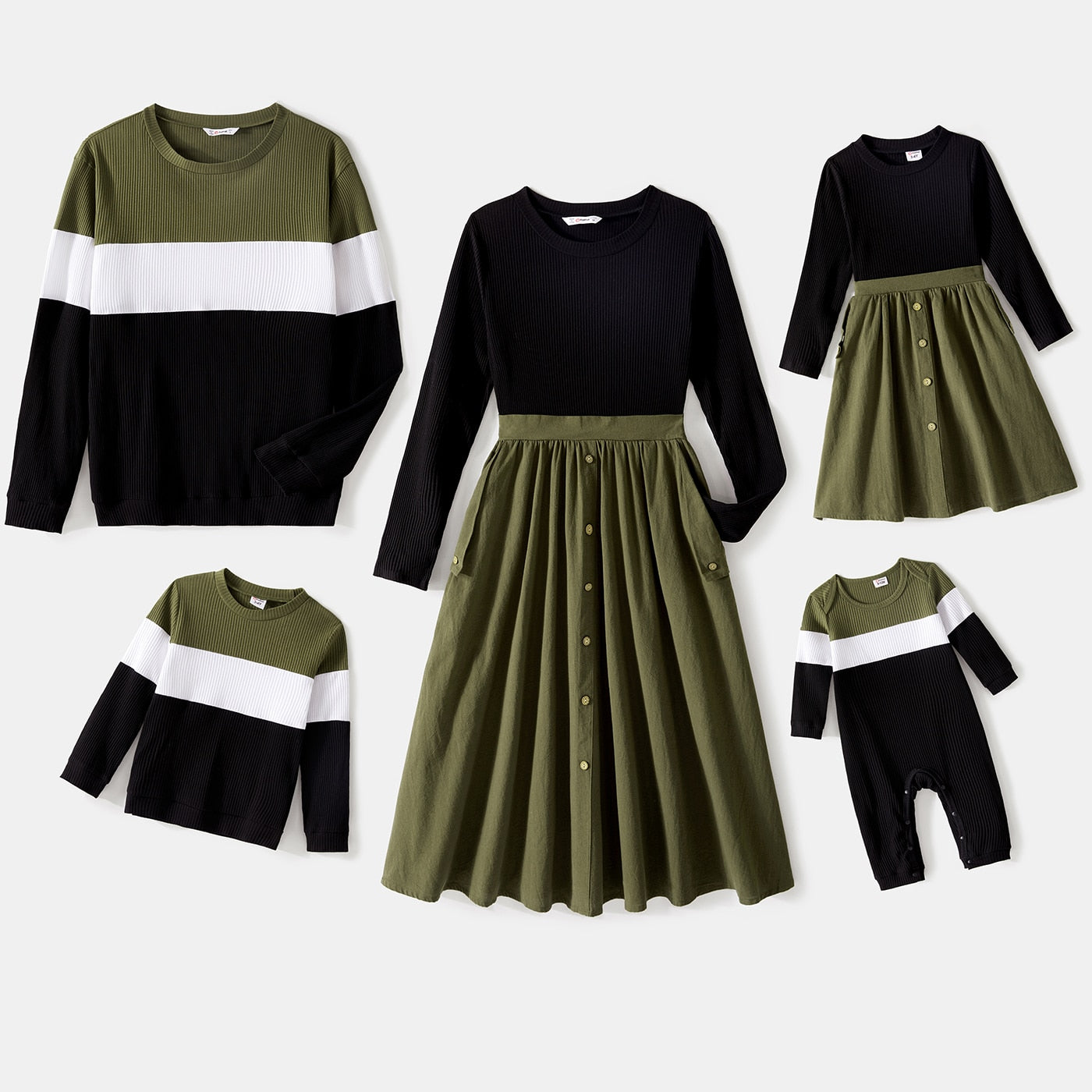 Family Matching! Long-Sleeve Rib-Knit Dresses, Jumpsuits, and Sweater Tops