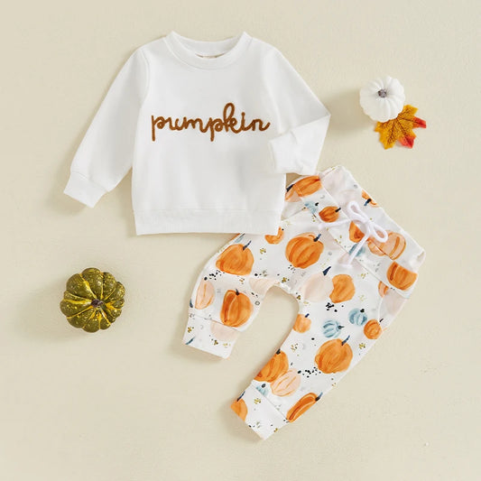 2-piece Sets! Girl's & Boy's Embroidered *Pumpkin* Fall Halloween Sweatshirt & Sweatpants