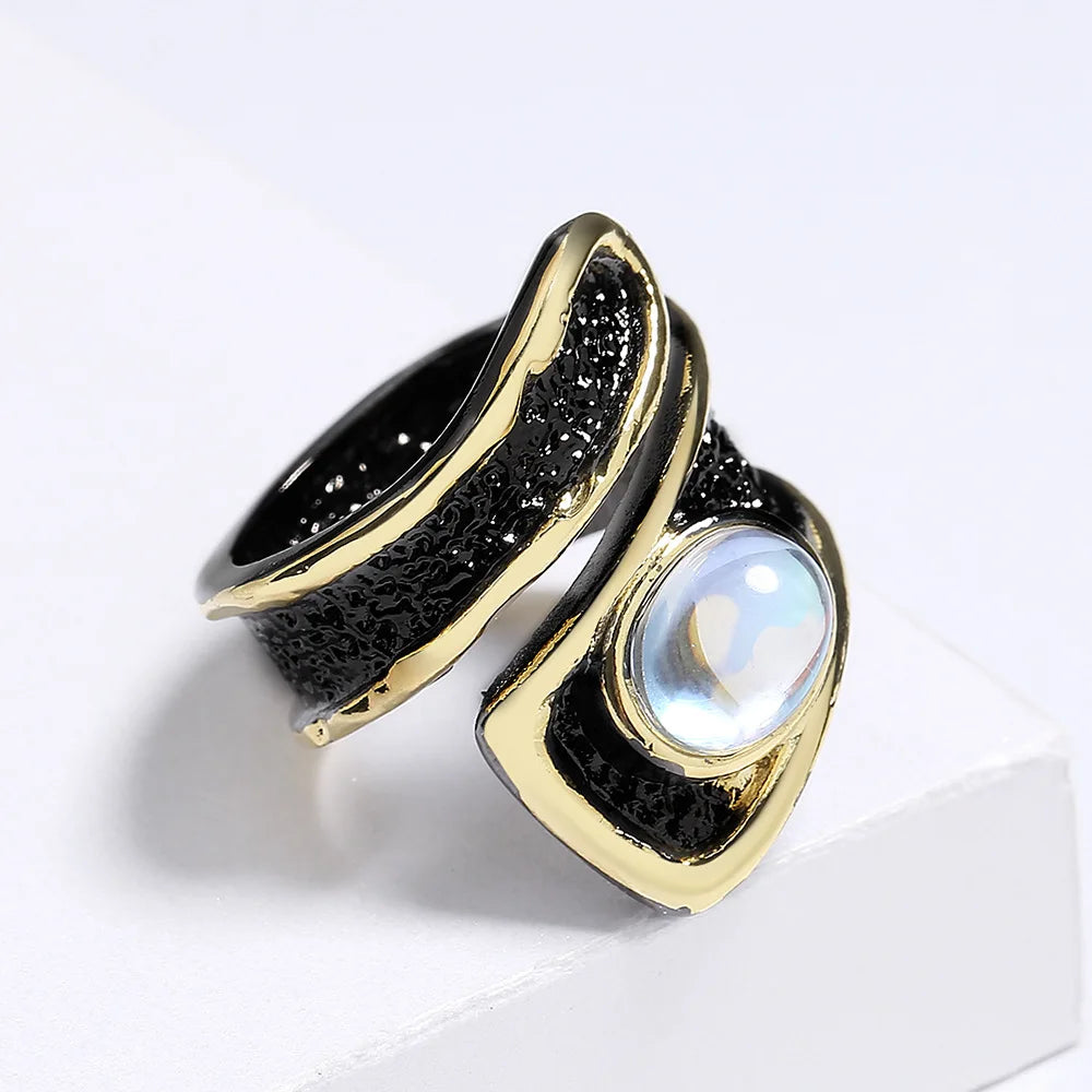 Moonlight Zircon Stone Black & Gold Style Rings Geometric Rings