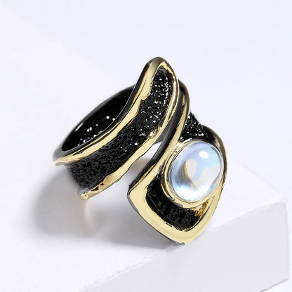 Moonlight Zircon Stone Black & Gold Style Rings Geometric Rings