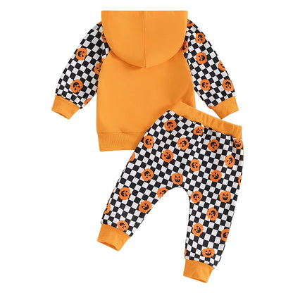 2-Piece Halloween Outfits! Boy’s Long Sleeve Ghost Pumpkin Hooded Sweatshirts & Pants Sets