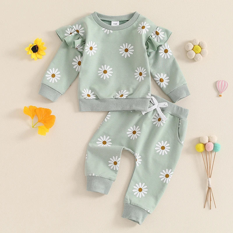 2-Piece Fall / Winter Outfits! Girl’s Daisy Print Sweatshirt & Pants Sets