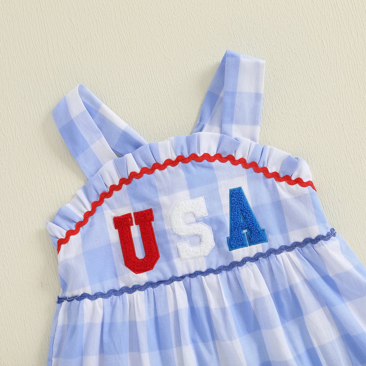 Girl's Plaid Embroidered USA 4th of July Dresses