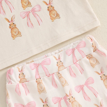 Girl's Easter Bunny T-Shirt, Flare Pants & Bow Headband Sets3-Piece Set