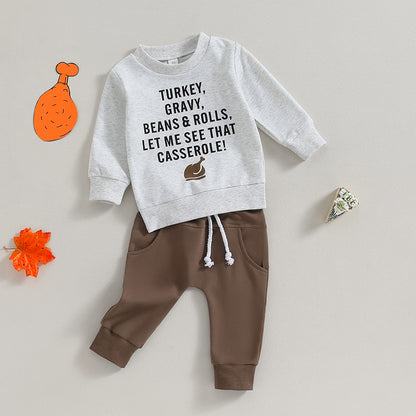 2-piece Thanksgiving Sets! Boy's & Girl's *Turkey, Gravy, Beans & Rolls, Let Me See That Casserole* Fall Sweatshirts & Sweatpants Outfits