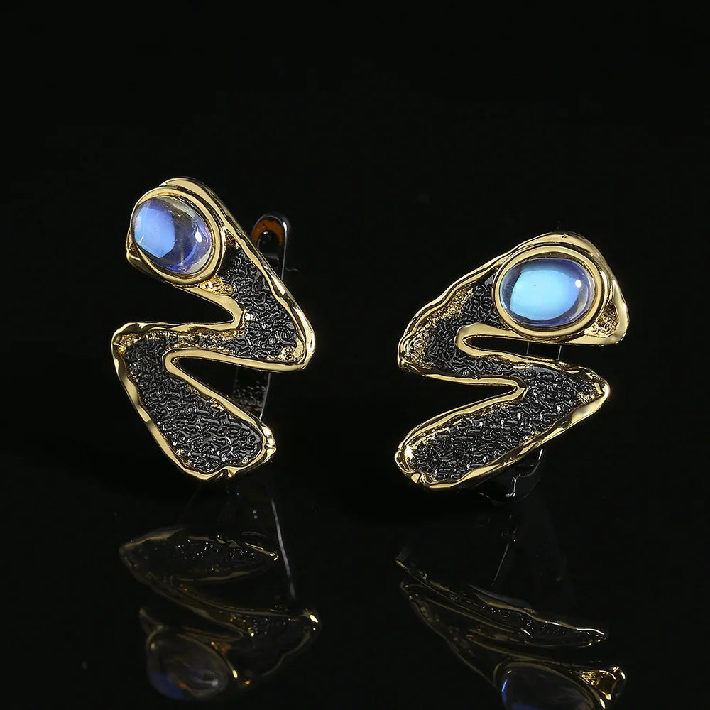 Moonlight Zircon Black & Gold Style Earrings